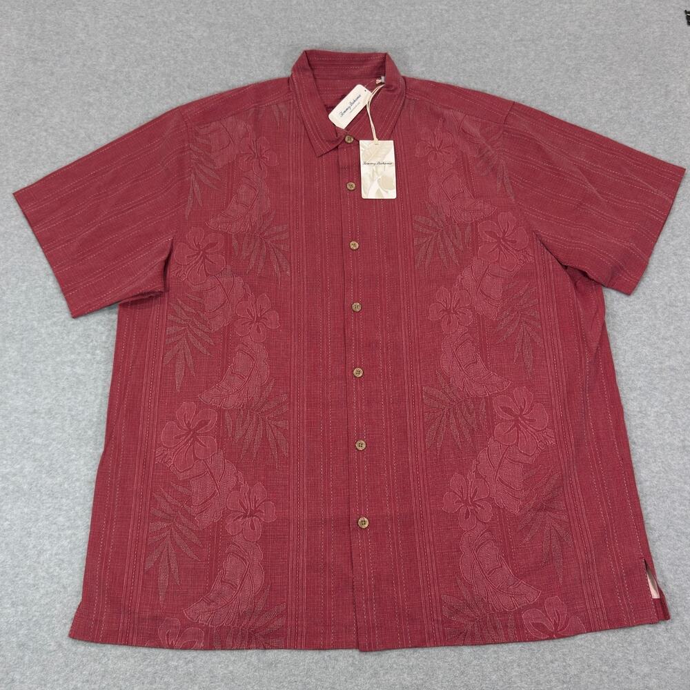 Tommy Bahama Bali Border Silk Camp Shirt Mens 2XLT Deep Havana Floral $148 NWT